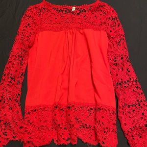 Red lace long sleeve top